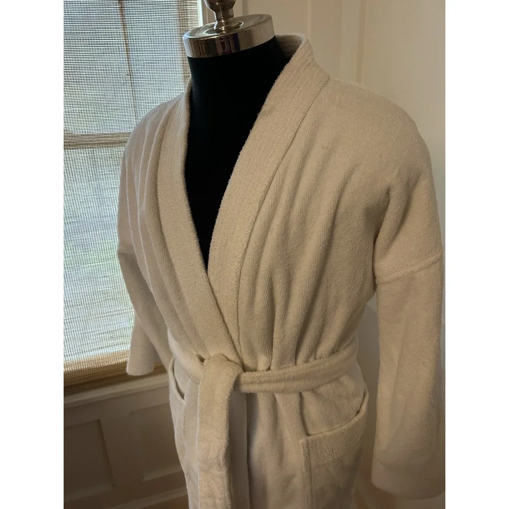 Vintage Bill Blass Robe Men One Size Belted Pockets Terry 100% Cotton  WHITE